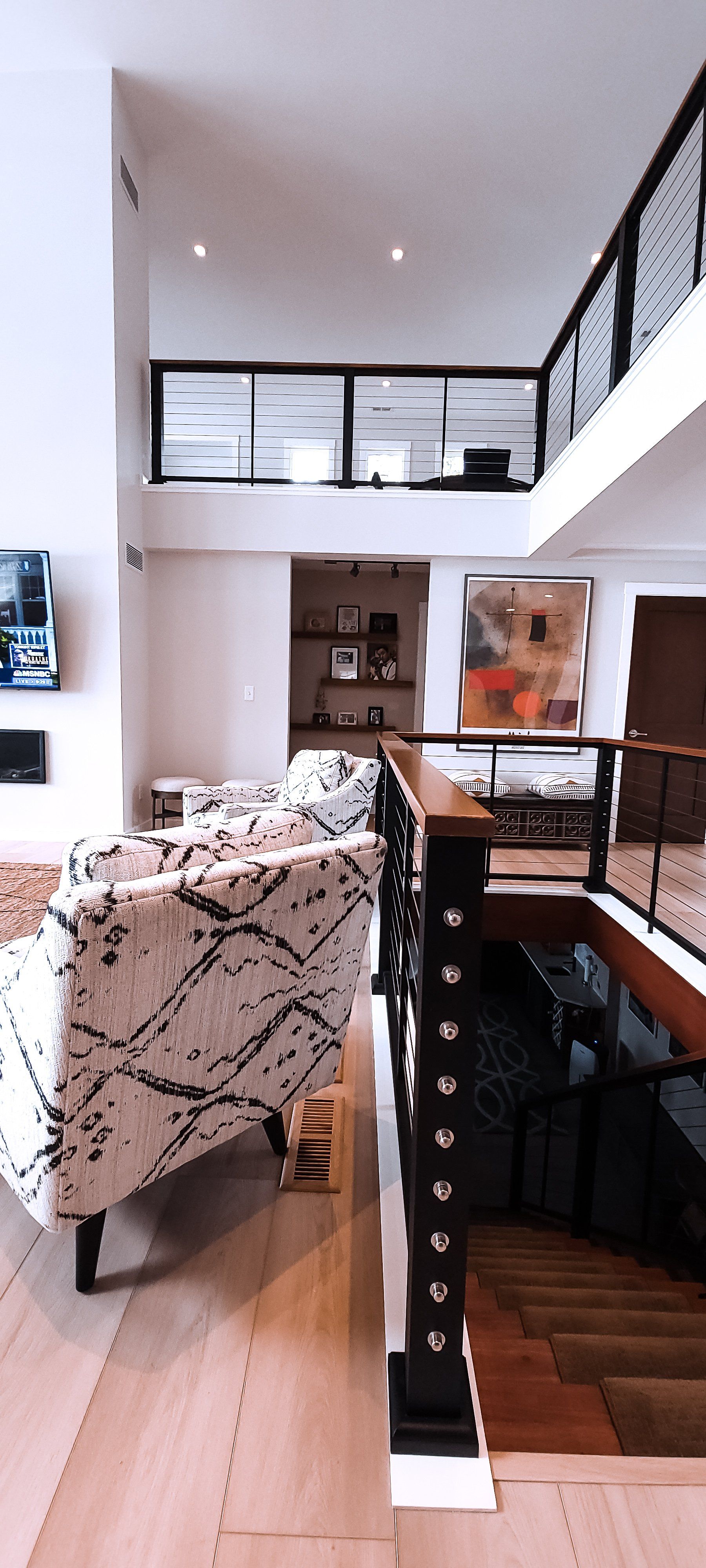 white, black, and wood theme interior