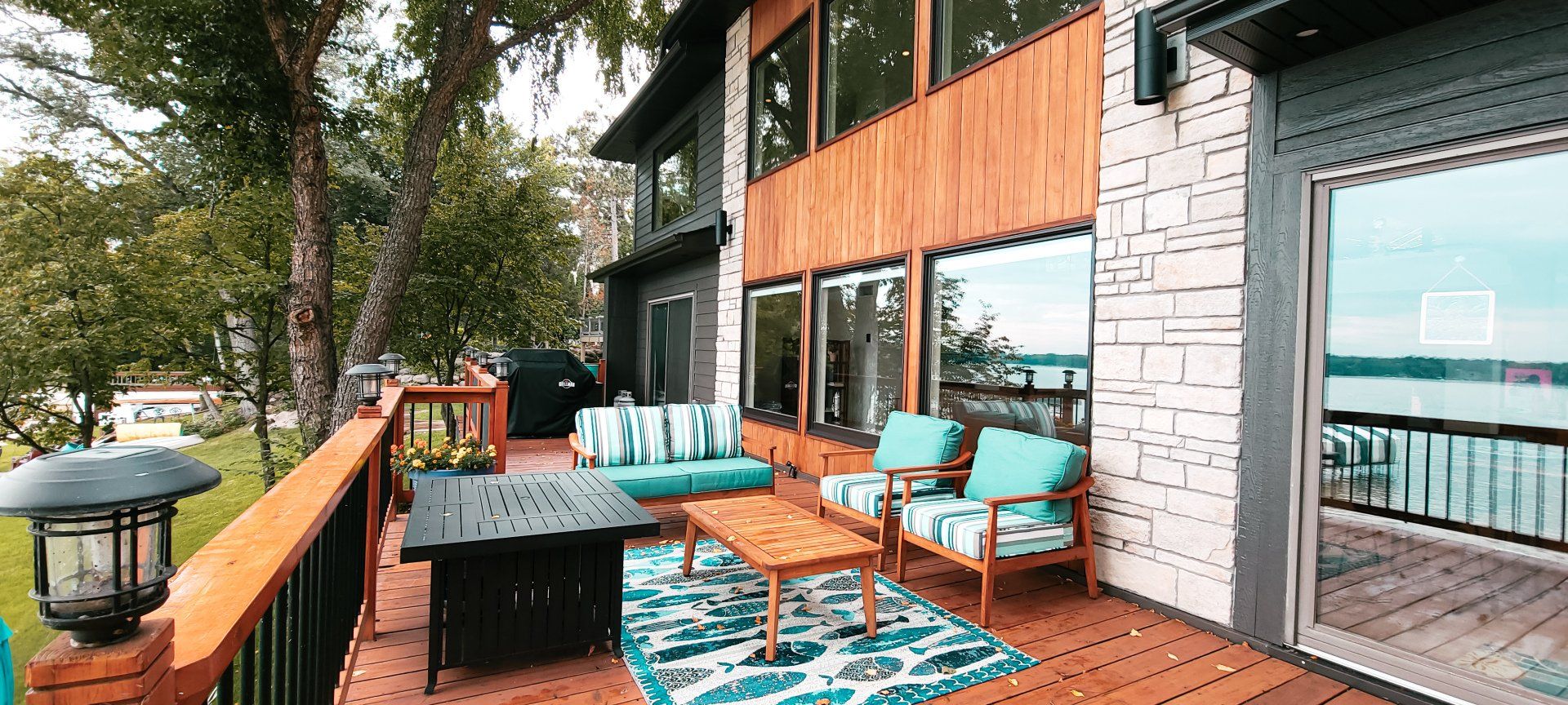 deck with wood and teal accent