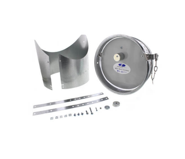 Galvanized steel hose reel and mounting hardware.