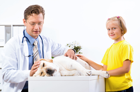 Doctor and child with dog