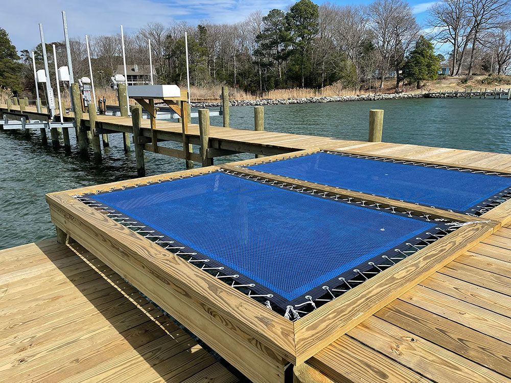 Wooden boat dock with cushion