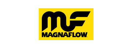 Black MagnaFlow logo on a yellow rectangle.