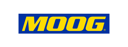 The MOOG logo: yellow text on a blue rectangular background.