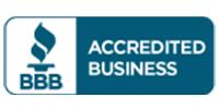 BBB Accredited Business logo featuring a blue torch icon next to the white text 