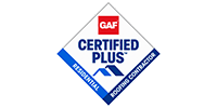 GAF Certified Plus roofing certification diamond logo with red, blue, and white text