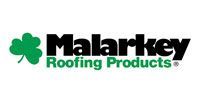 Logo of Malarkey Roofing Products featuring a green shamrock to the left of black and green text.