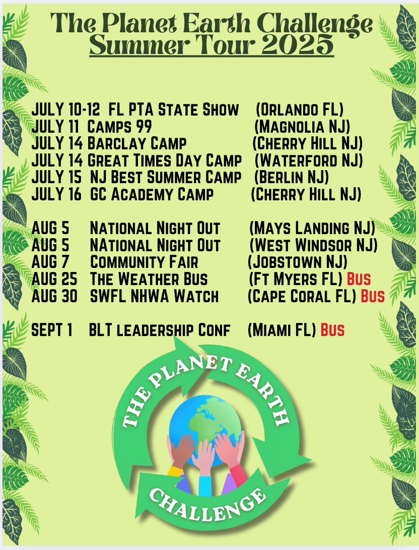 Planet Earth Challenge Summer Tour 2025 schedule, locations include Orlando, Cherry Hill, Miami.