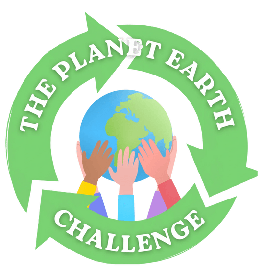 A logo for the planet earth challenge with hands holding a globe