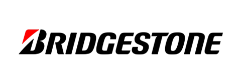 Bridgestone logo: black text, red and black symbol over