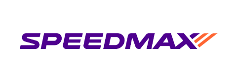 Speedmax logo: purple text with orange diagonal lines on white background.