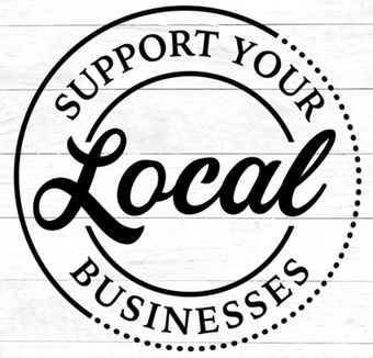 Black-and-white circular badge reading “Support Your Local Businesses”