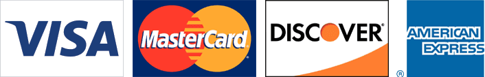 Visa, MasterCard, Discover, AmEx logos
