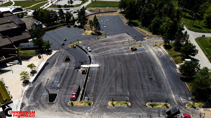 an aerial view of a parking lot under construction