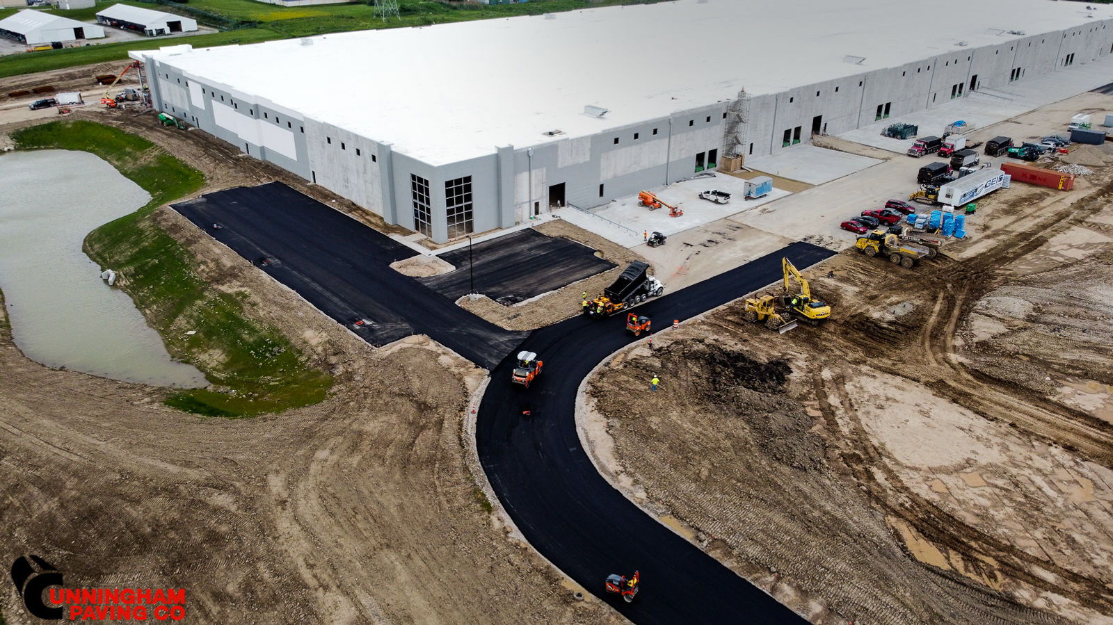 an aerial view of a large building under construction