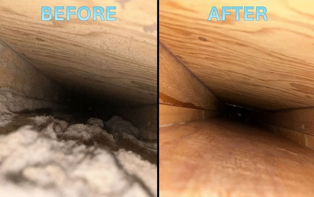 A before and after picture of duct cleaning