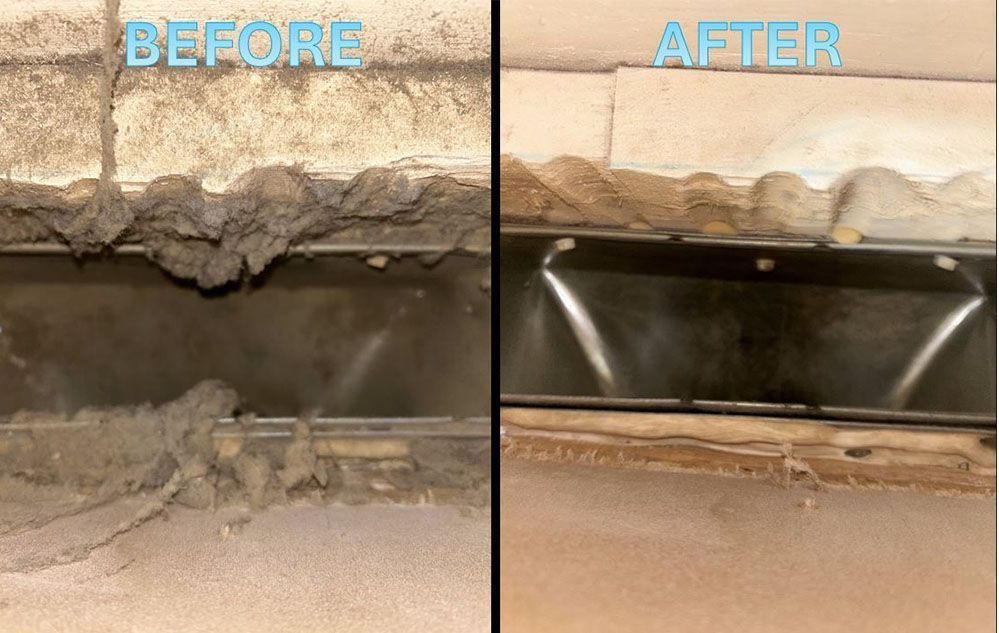 A before and after picture of an air vent being cleaned.