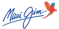 The Maui Jim logo: a blue, cursive brand name next to a vibrant, multi-colored parrot in flight.