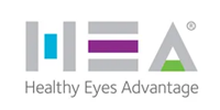 Logo for Healthy Eyes Advantage featuring the letters HEA in grey with blue, purple, and green accent elements.