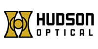 Logo for Hudson Optical featuring a gold stylized icon next to the black text 