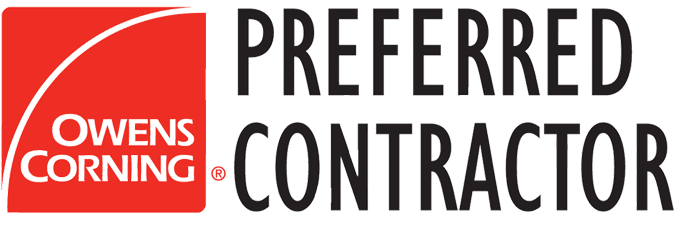 Owens Corning Preferred Contractor logo with red and black text on white background