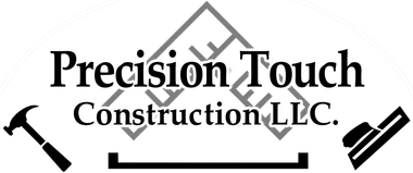 Precision Touch Construction LLC logo with black text, hammer and screwdriver icons, and a roof outline
