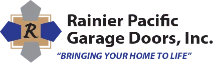 Logo of Rainier Pacific Garage Doors, Inc. features a stylized "R" and text, with a slogan "Bringing your home to life".