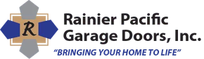 Logo of Rainier Pacific Garage Doors, Inc. features a stylized "R" and text, with a slogan "Bringing your home to life".
