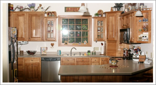 Wooden cabinets in the kitchen