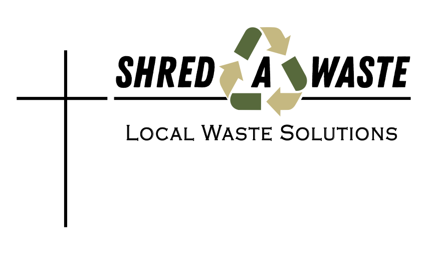 Shred A Waste logo with green recycling symbol and &ldquo;Local Waste Solutions&rdquo; on a black background