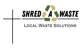 Shred A Waste logo with green recycling symbol and &ldquo;Local Waste Solutions&rdquo; on a black background