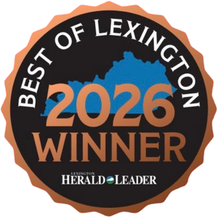 2026 Best of Lexington Winner badge in orange, black, and blue with Herald-Leader logo
