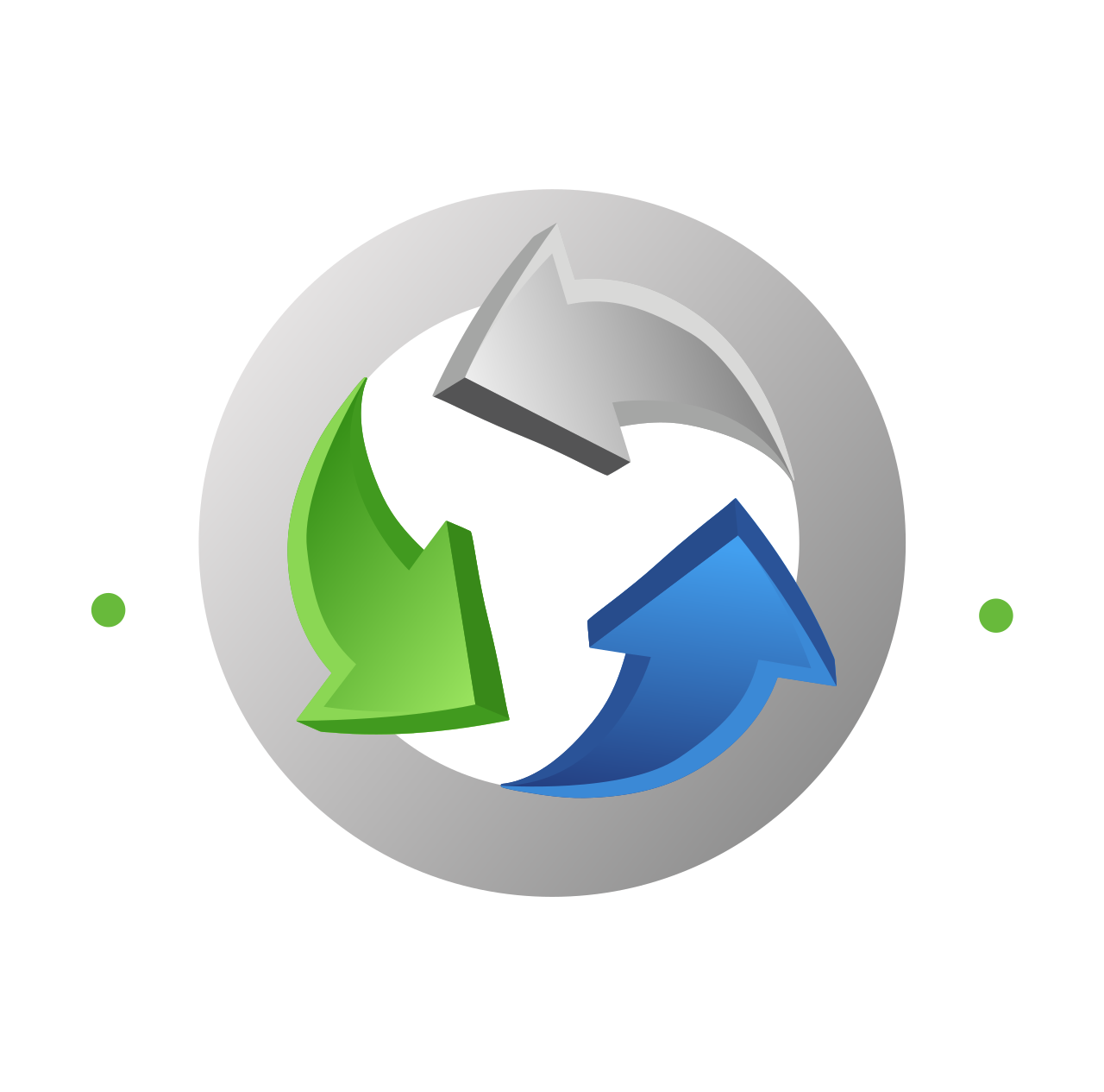 Recycling symbol with arrows circling a globe, black and white icon