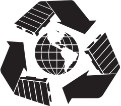 Recycling symbol with arrows circling a globe, black and white icon