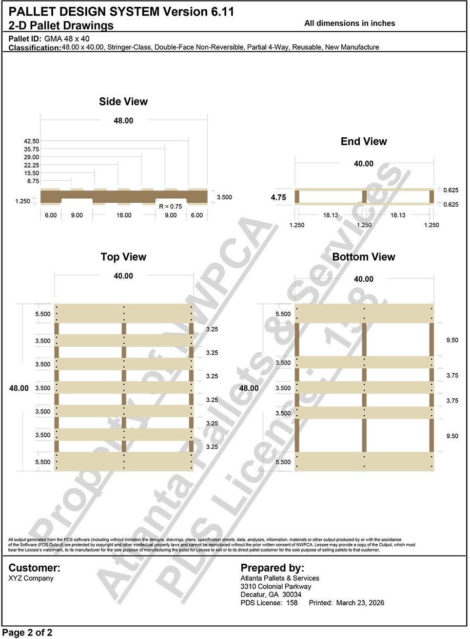 PALLET DESIGN SYSTEM Version 6.11
Pallet Specification Sheet - Page 2