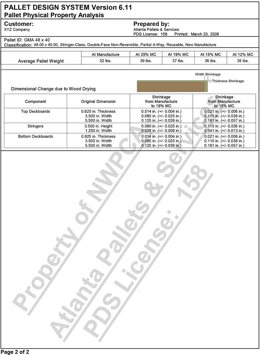 PALLET DESIGN SYSTEM Version 6.11
Pallet Structural Analysis - Page 2
