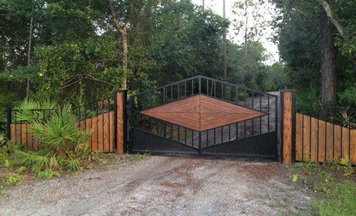 A gate made of metal and wood