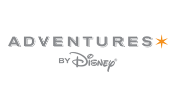 The adventures by disney logo is on a white background.