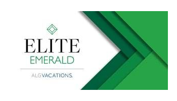 The logo for elite emerald algavacations is green and white.