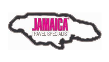 The logo for jamaica travel specialist shows a map of jamaica.