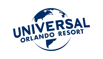 The universal orlando resort logo is blue and white.