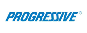 The logo for Progressive is blue and white on a white background.