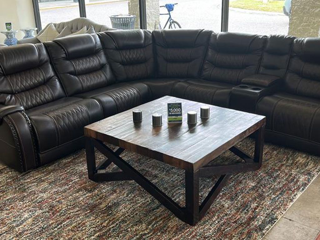 Sectional furniture  - black leather with table