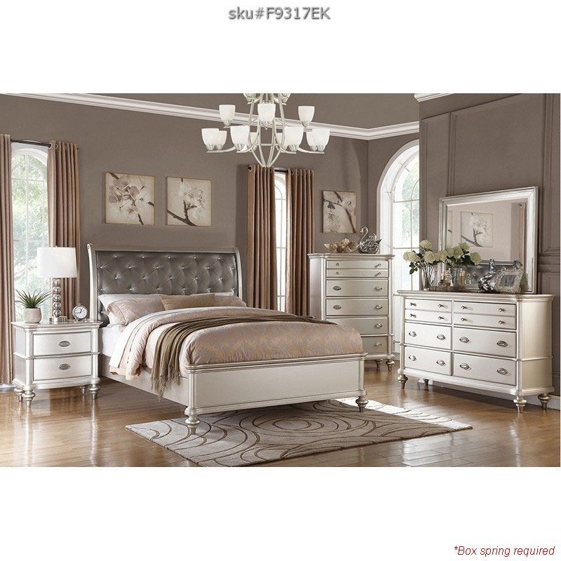 elegant king-size bed with cushioned headboard