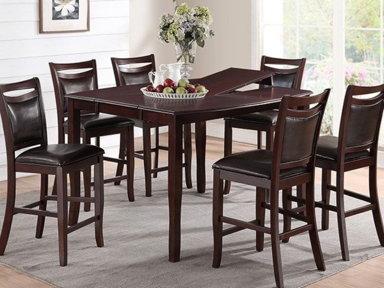 dining table and six leather seats