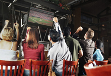 Customers watching a baseball game