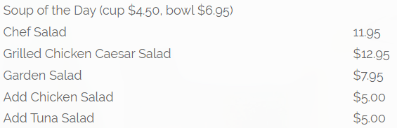 Soup and Salad - menu