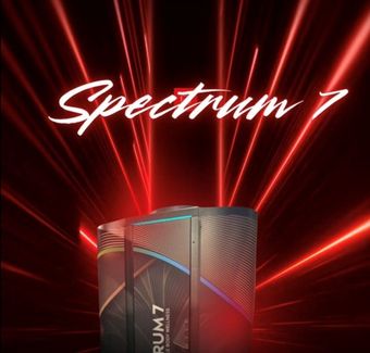 Spectrum 7 bottle with red laser-like streaks on a dark background