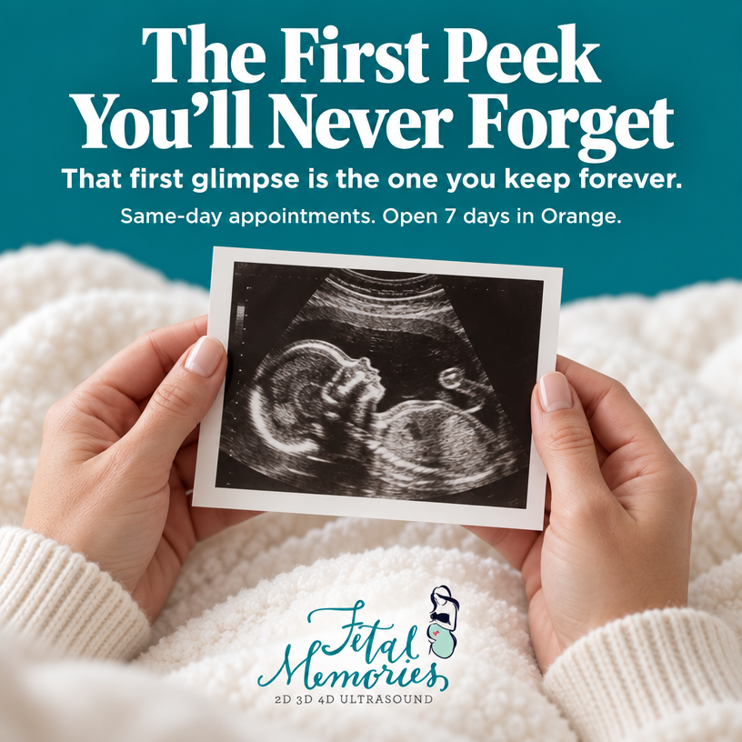 Mommy holding 2D  side view image of Baby from first person perspective.