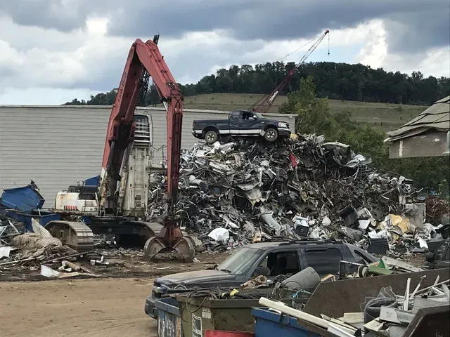 Pickup at top of shred pile