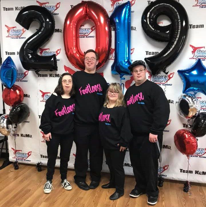 group of dancers under 2019 balloons